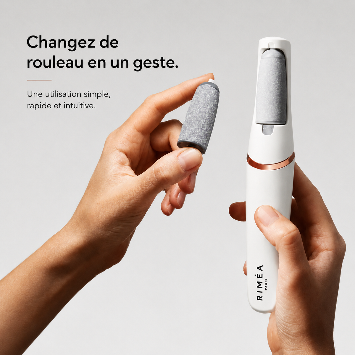 Rouleaux de rechange Riméa Silk Pro posés à côté de l'appareil